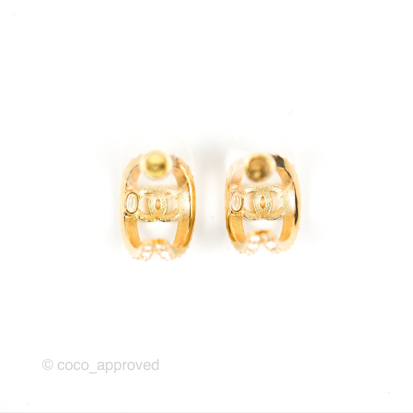 Chanel Hoop CC Crystal Earrings Gold Tone 22A