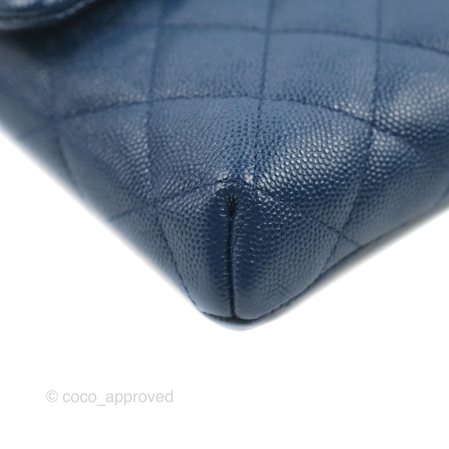 Chanel Quilted Caviar Navy Timeless Clutch Gold Hardware