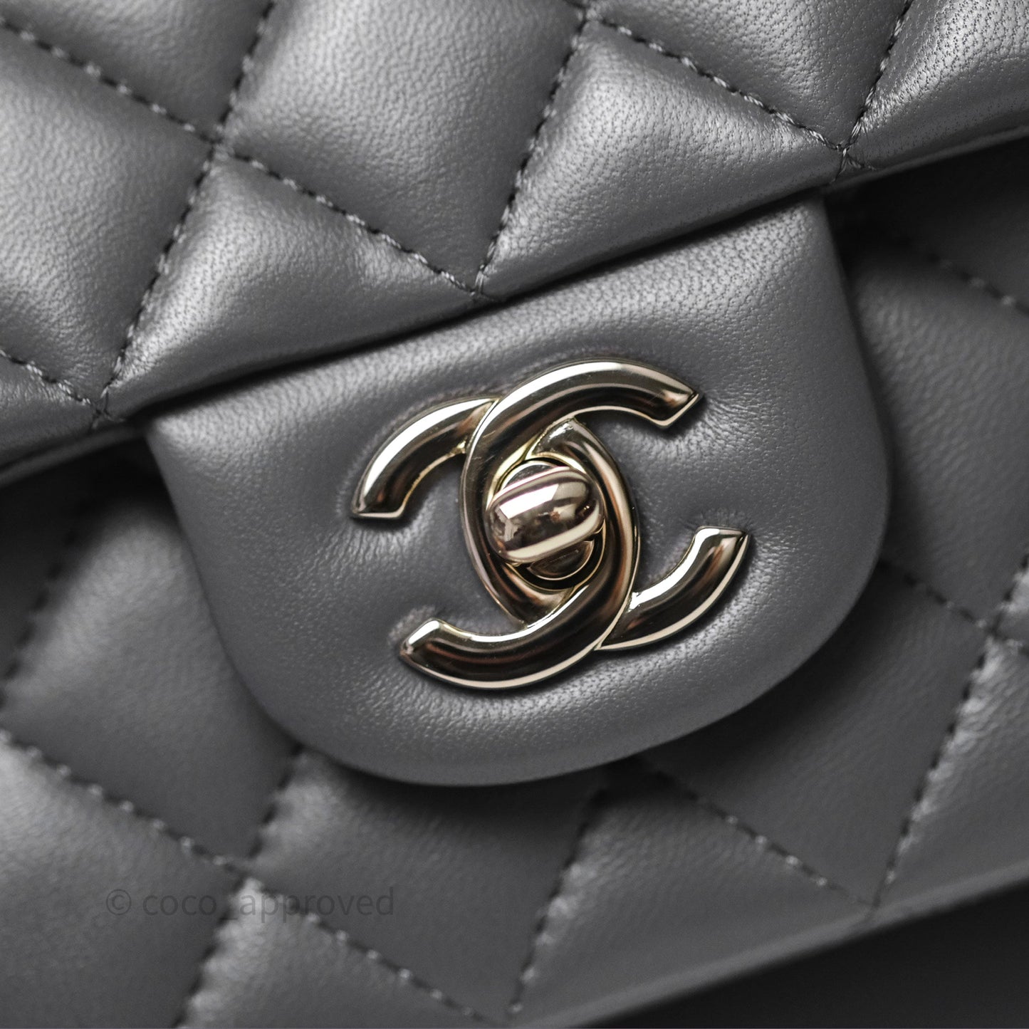 Chanel Top Handle Mini Rectangular Flap Grey Lambskin Gold Hardware