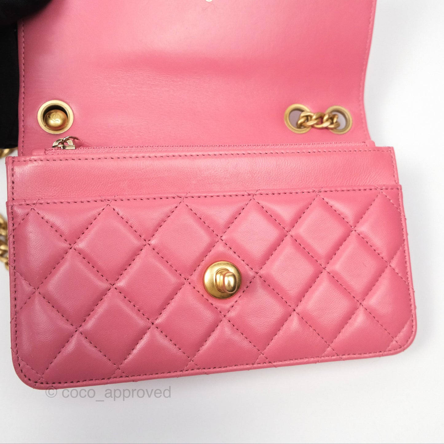 Chanel All Slide Wallet on Chain WOC Adjustable Chain Quilted Pink Lambskin