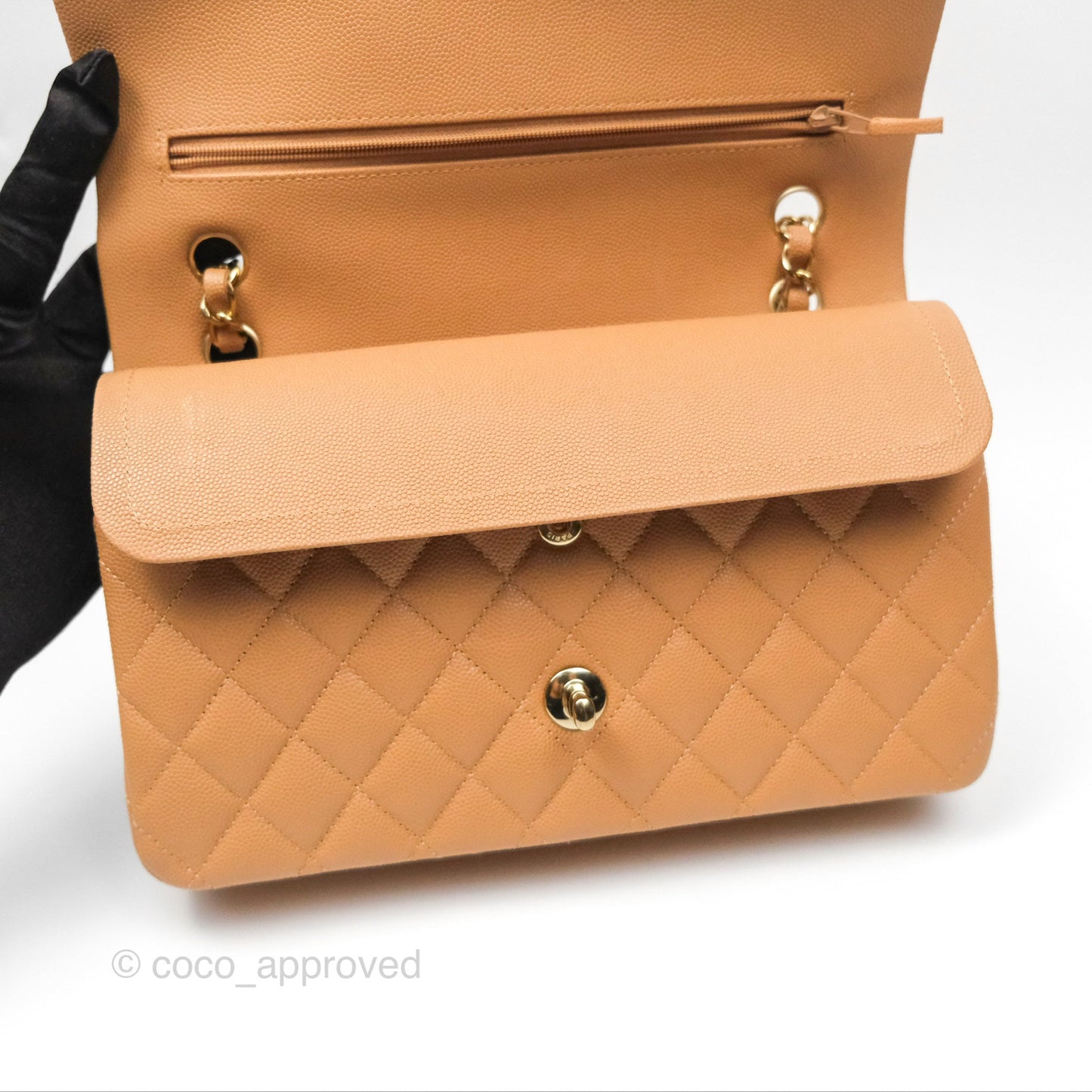Chanel Classic M/L Medium Flap Quilted Beige Caviar Gold Hardware 23P