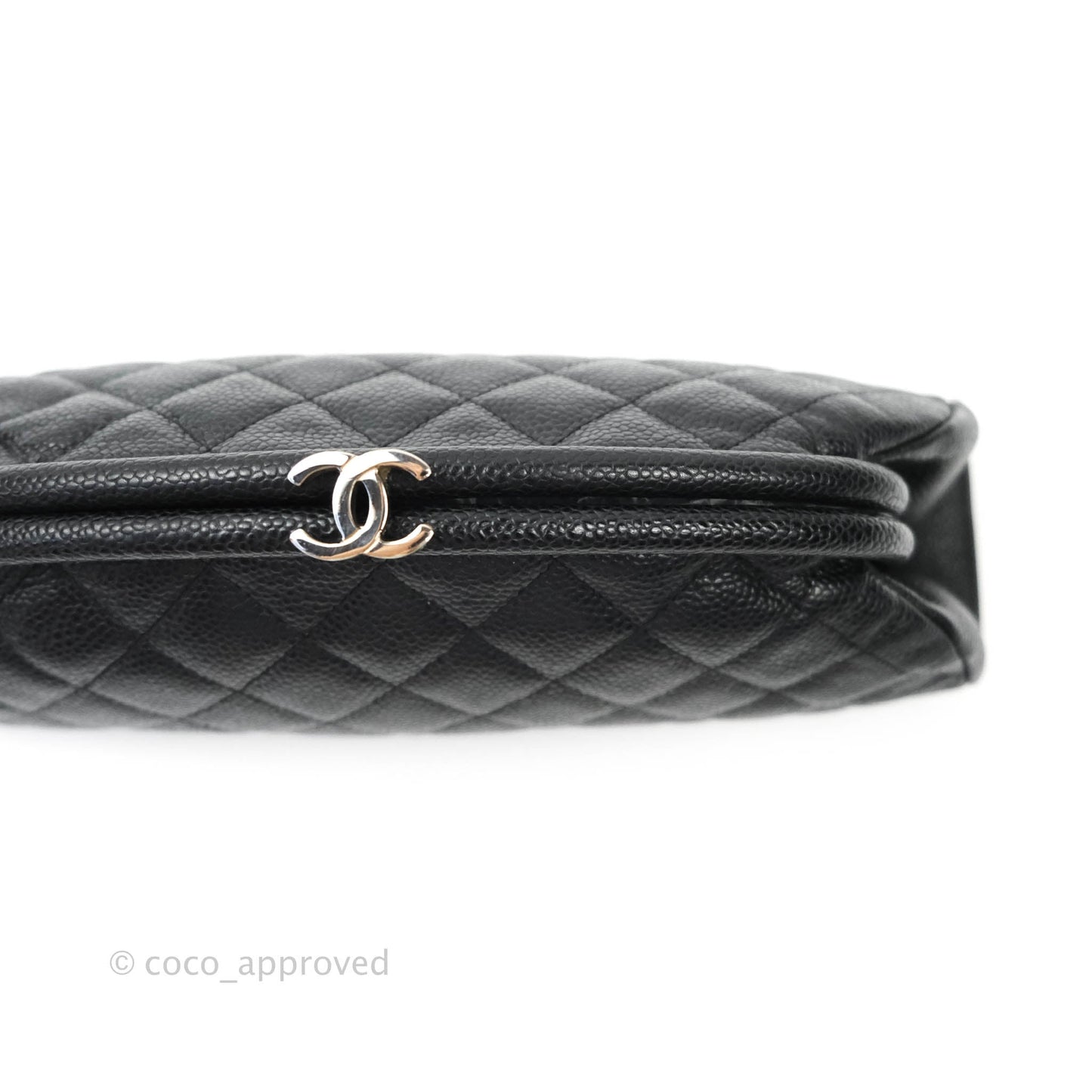 Chanel Quilted Timeless Kisslock Clutch Black Caviar Silver Hardware