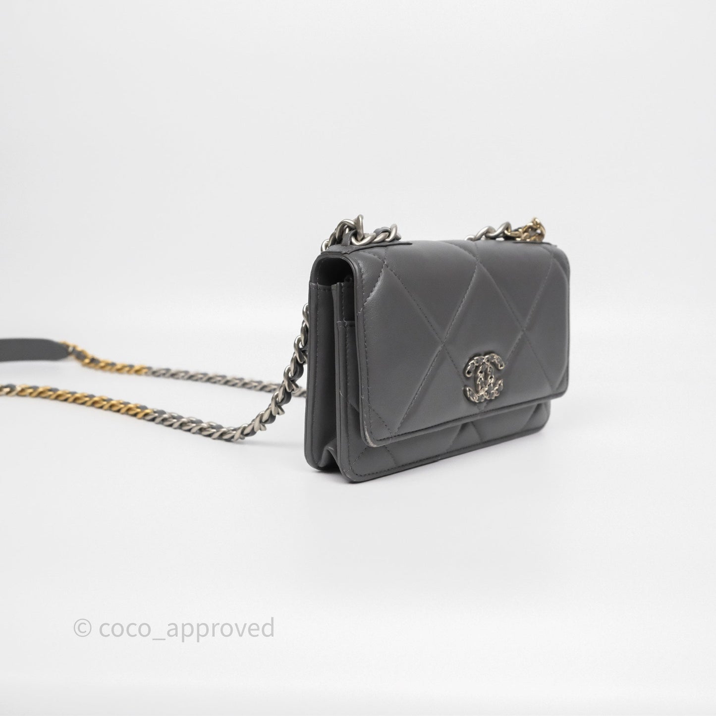 Chanel 19 Wallet on Chain WOC Grey Lambskin Mixed Hardware
