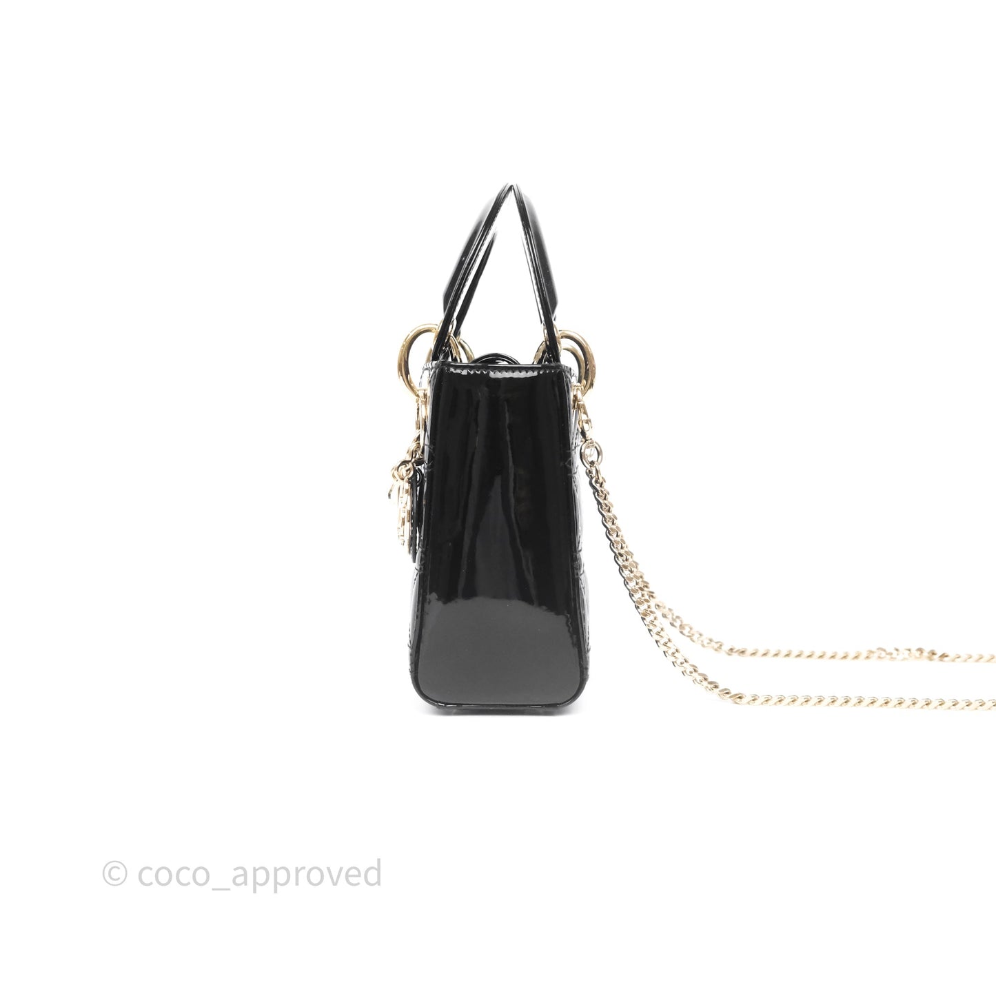 Christian Dior Mini Lady Dior Black Cannage Patent Gold Hardware