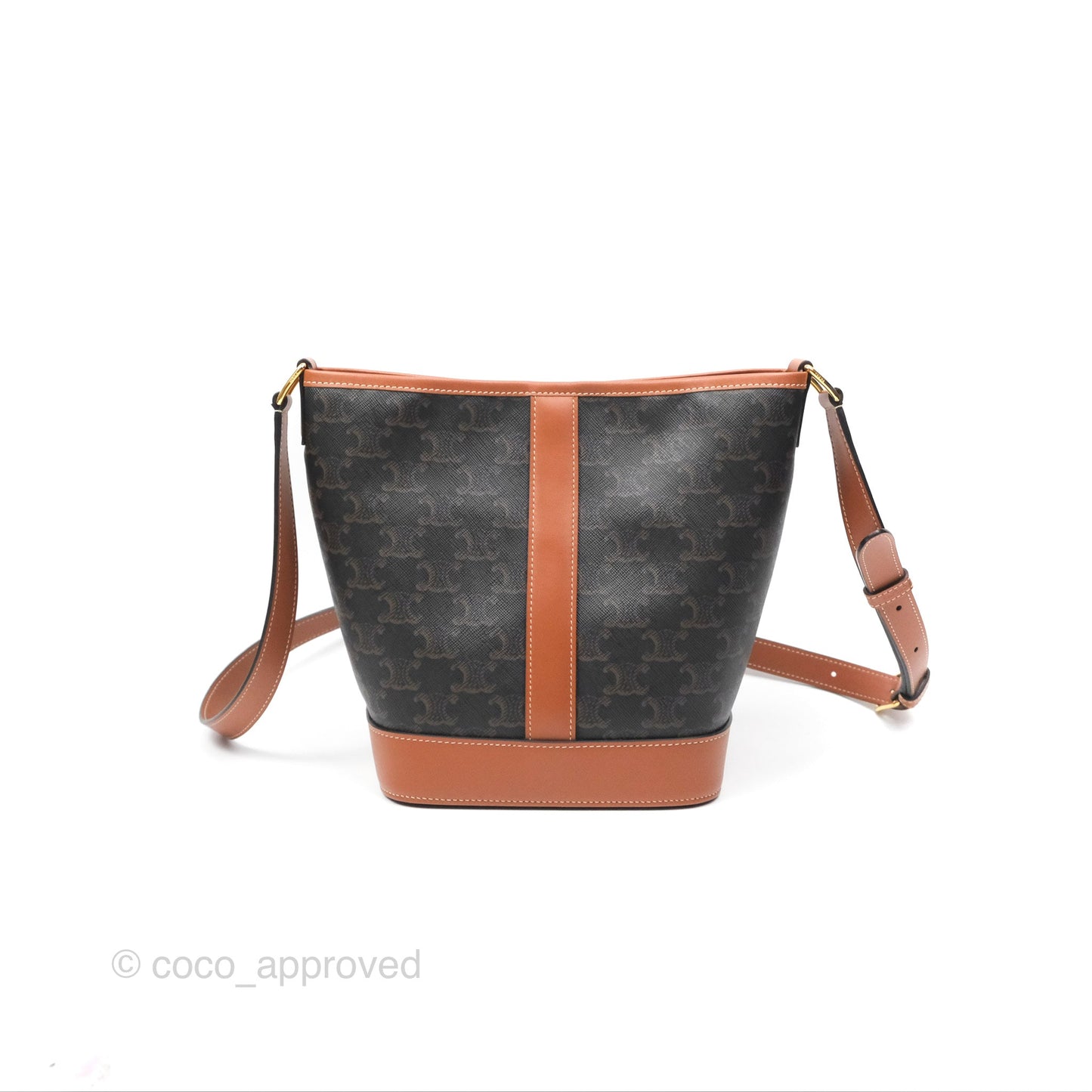 Celine Small Bucket Triomphe Canvas Tan Calfskin