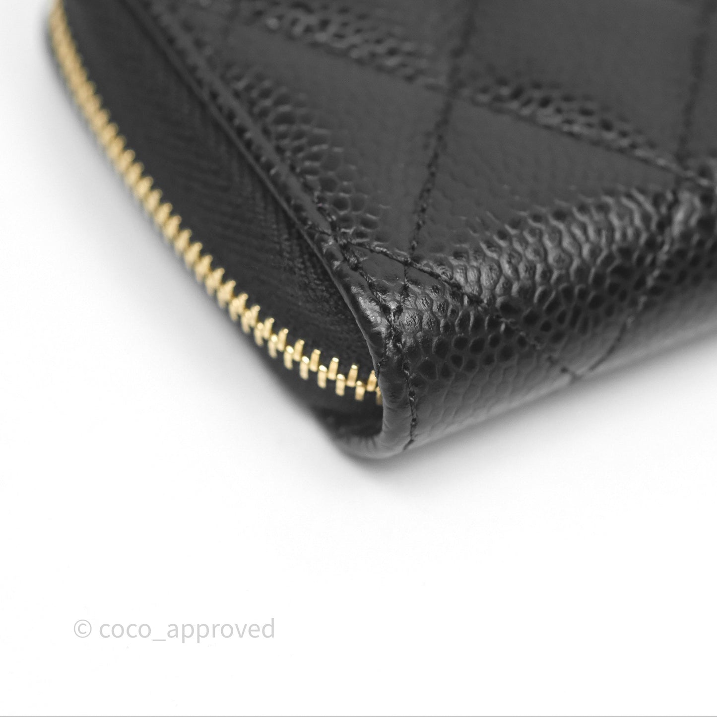 Chanel Quilted Zip Card Holder Black Caviar Gold Hardware