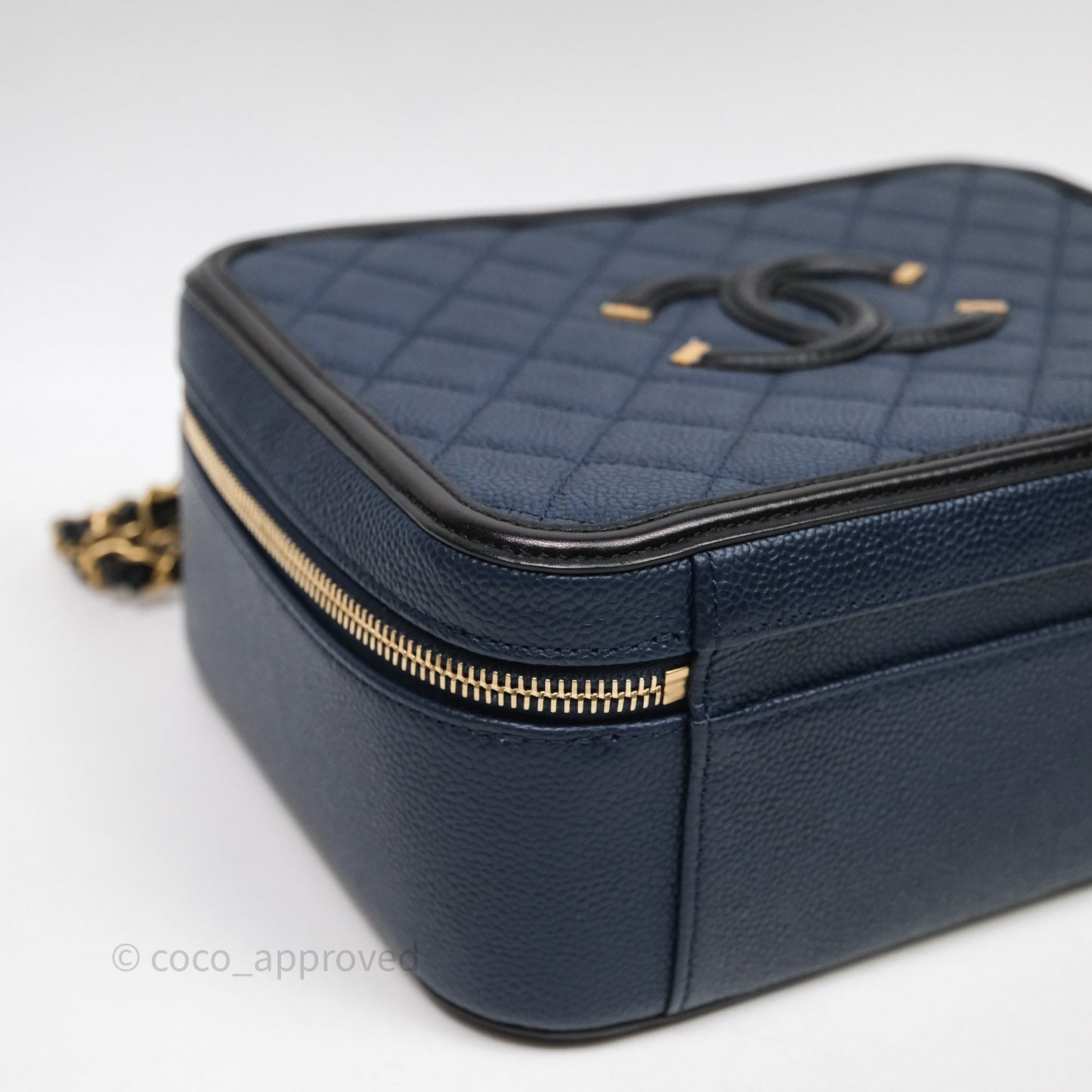 Chanel Quilted Large CC Filigree Vanity Case Navy Black Caviar