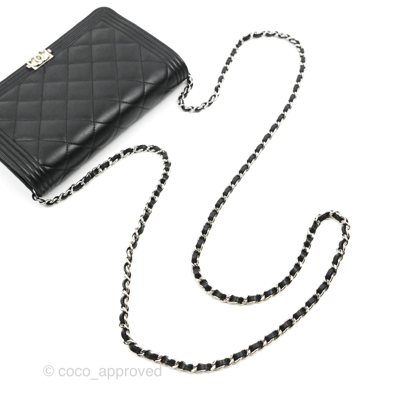 Chanel Quilted Boy Wallet on Chain WOC Black Lambskin Silver Hardware