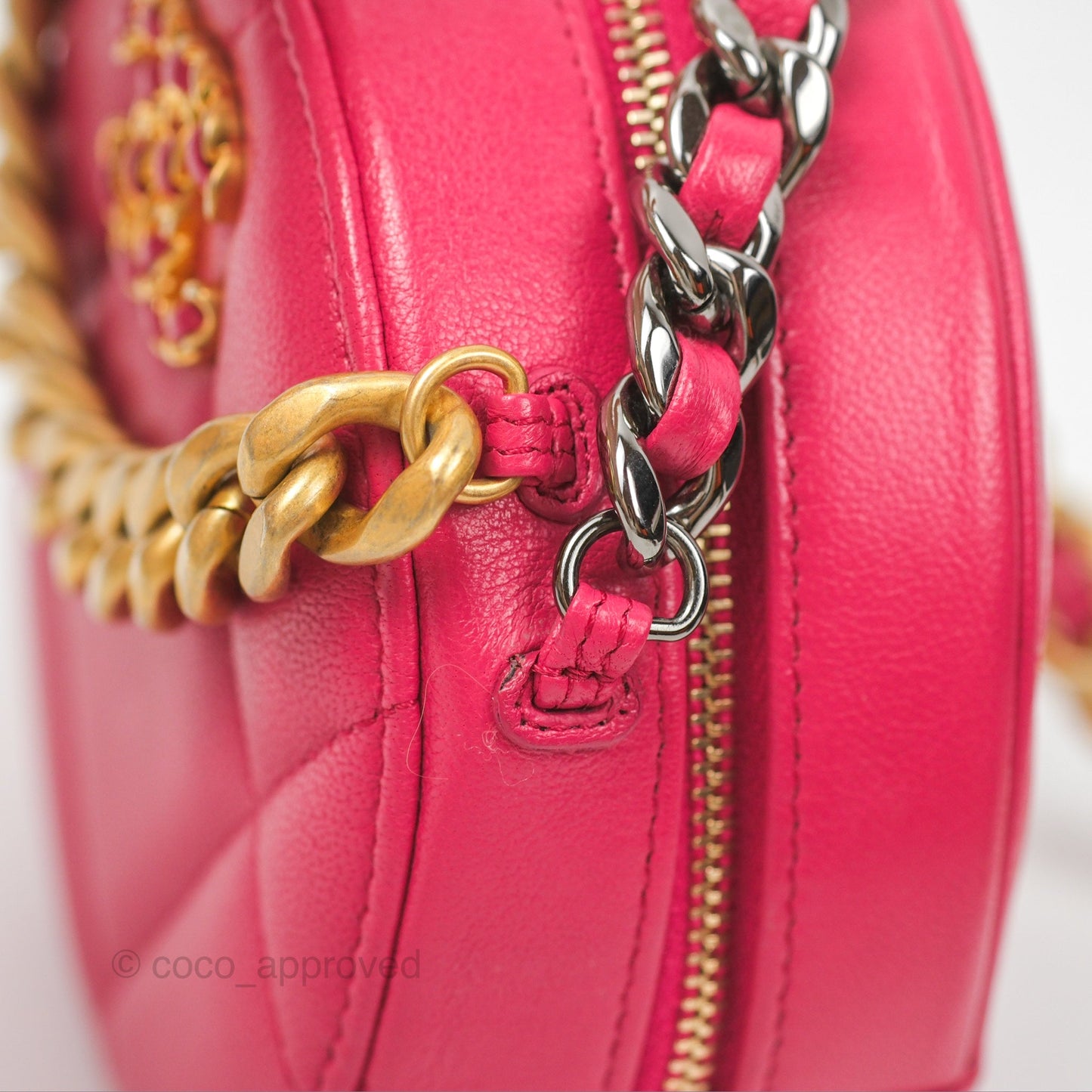 Chanel 19 Round Clutch With Chain Dark Pink Mixed Hardware