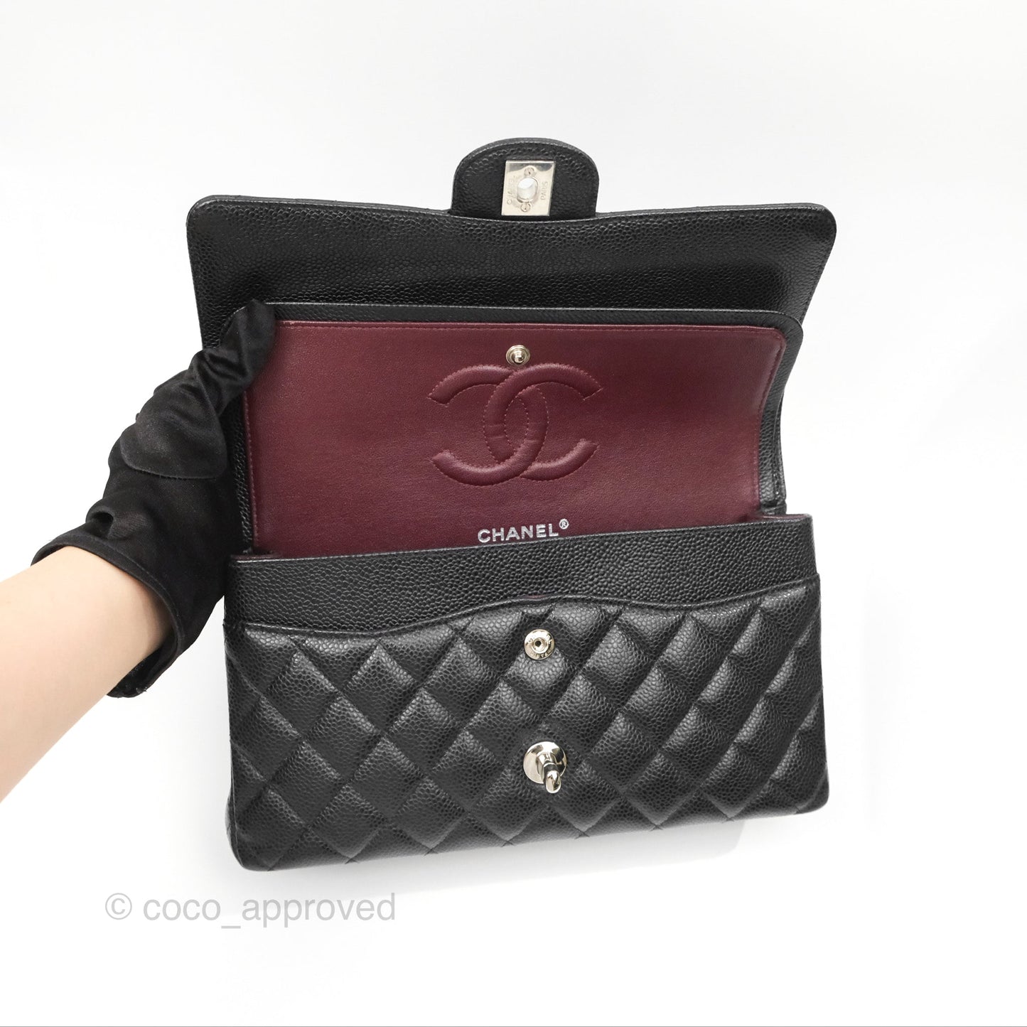 Chanel Classic M/L Medium Flap Quilted Black Caviar Silver Hardware