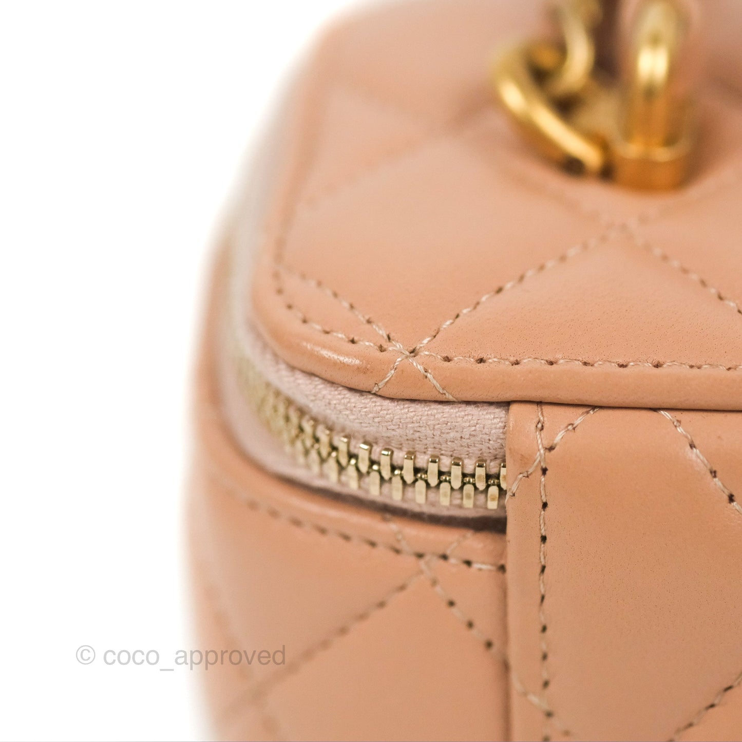 Chanel Vanity Rectangular Top Handle Beige Lambskin Gold Hardware