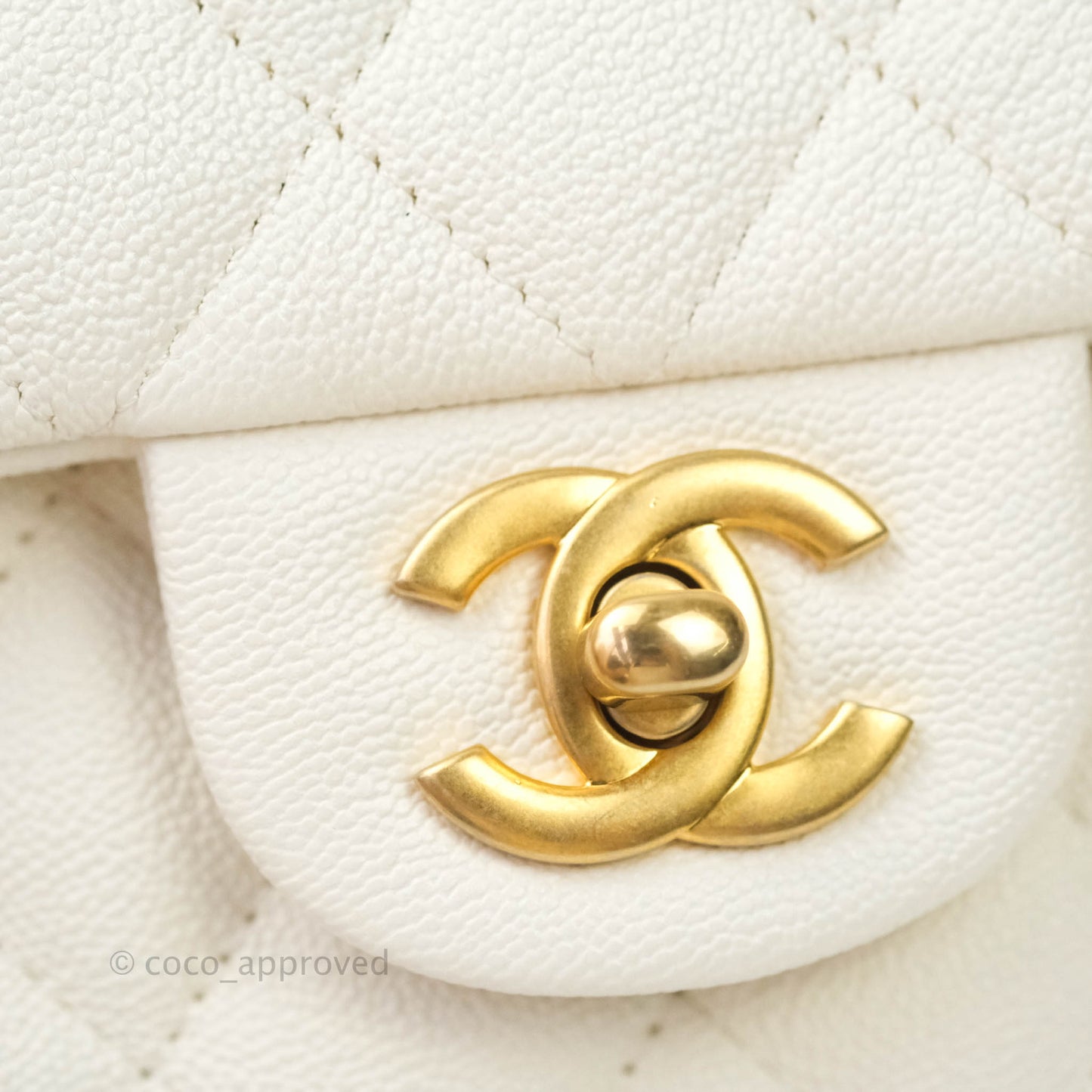 Chanel Top Handle Mini Rectangular Flap Bag White Caviar Aged Gold Hardware