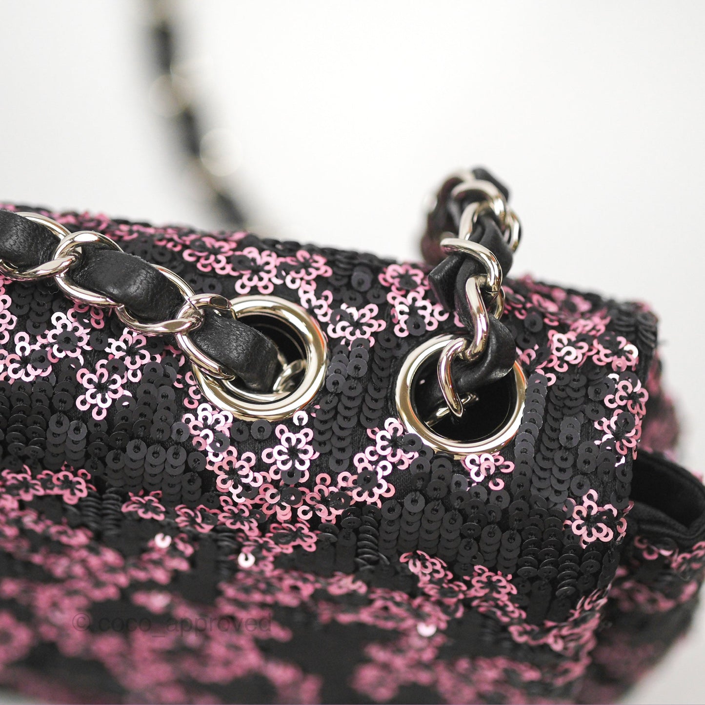 Chanel Medium CC Sequins Flap Bag Pink & Black Silver Hardware