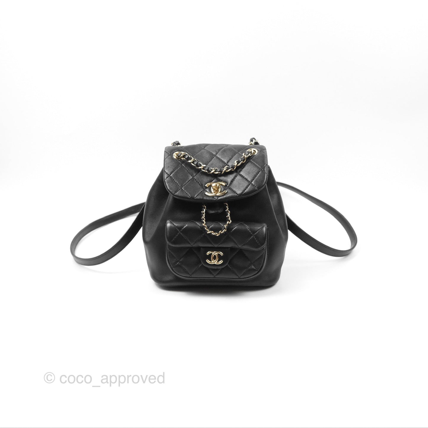 Chanel Quilted Small Duma Drawstring Backpack Black Calfskin Gold Hardware