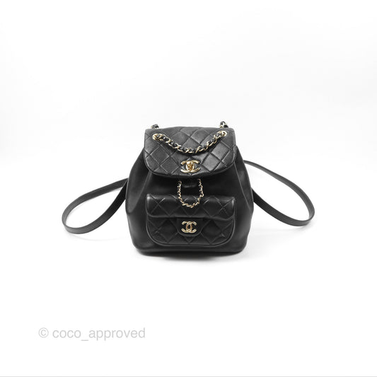 Chanel Quilted Small Duma Drawstring Backpack Black Calfskin Gold Hardware