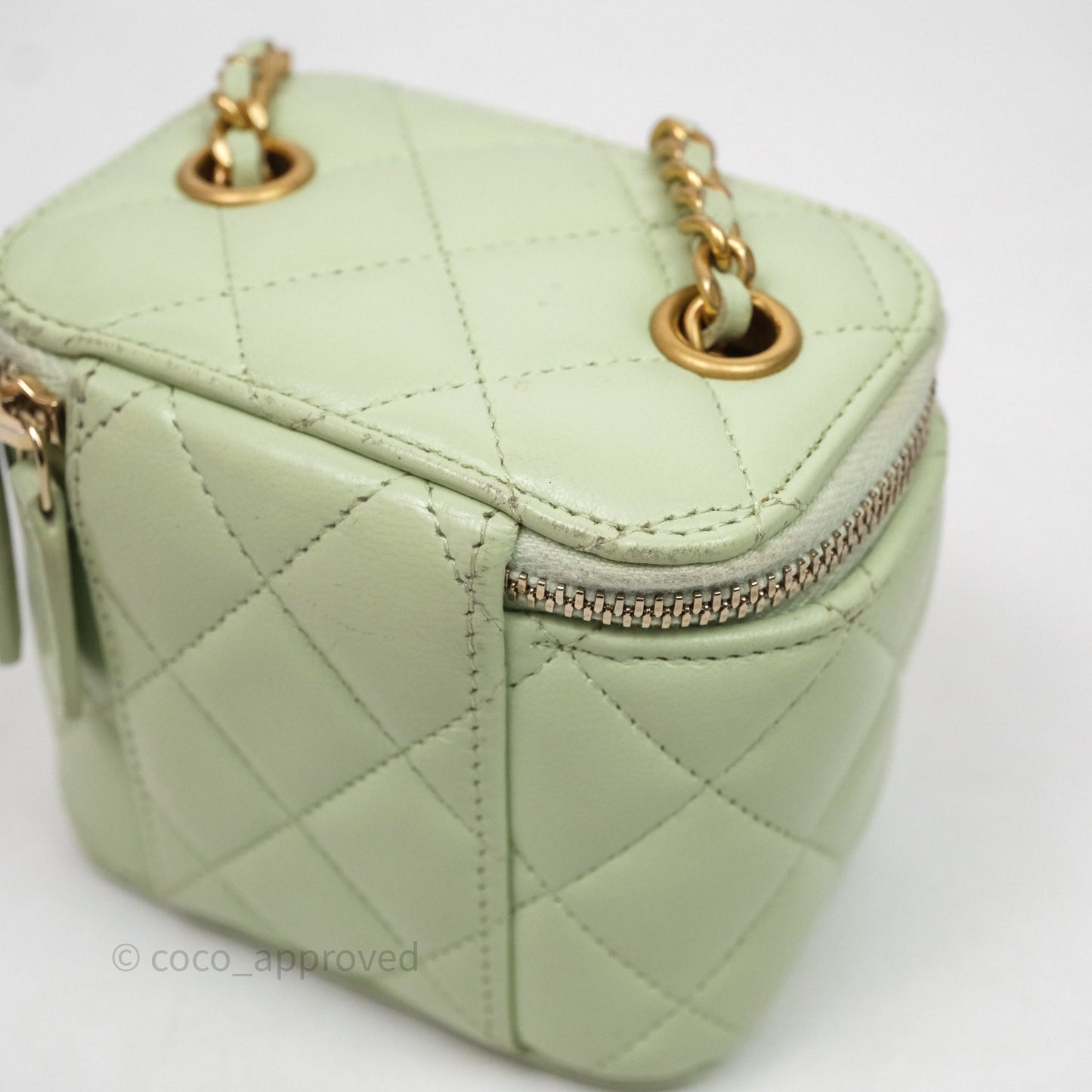 Chanel Mini Pearl Crush Vanity With Chain Green Aged Gold Hardware