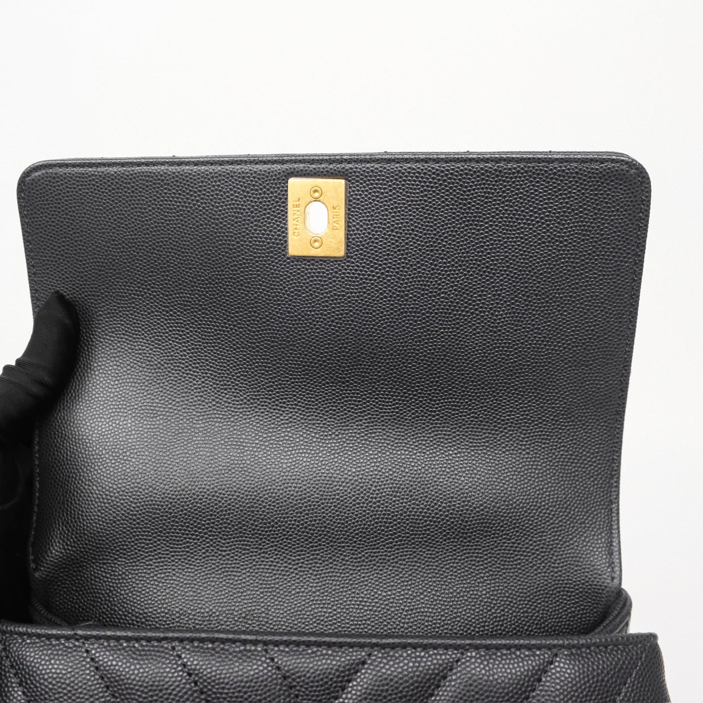 Chanel Small Coco Handle Chevron Dark Grey Caviar Aged Gold Hardware