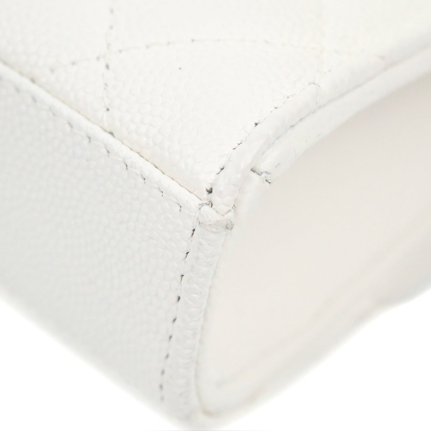 Chanel Mini Top Handle Clutch with Chain White Caviar Light Gold Hardware 23P