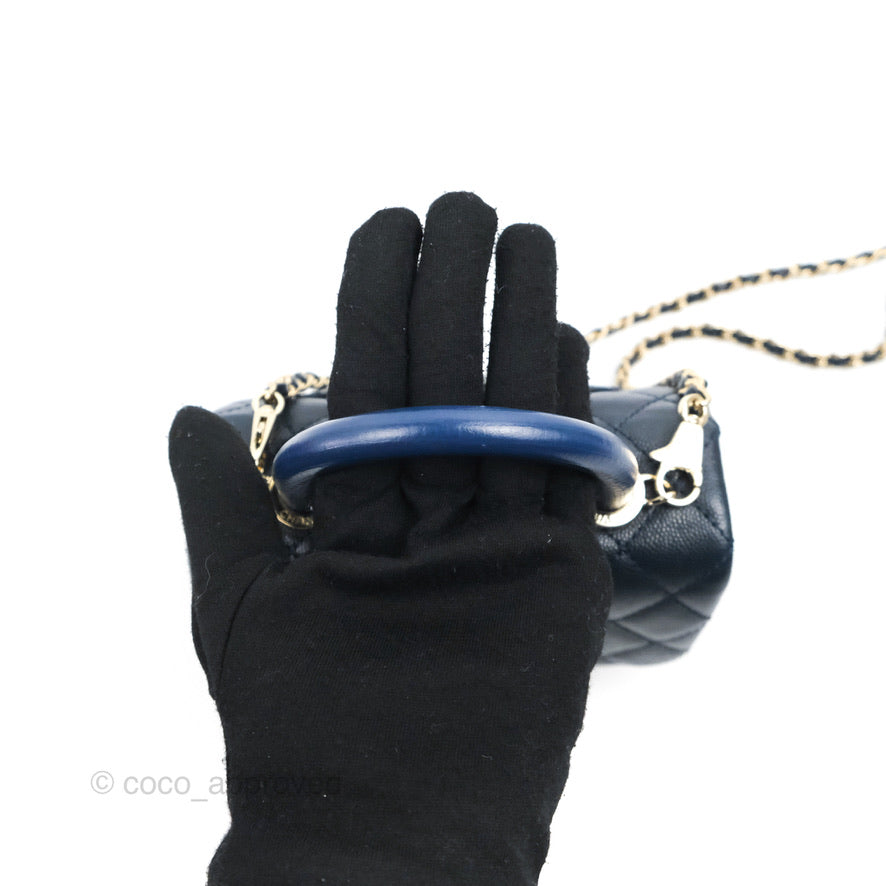 Chanel Mini Coco Handle Quilted Navy Caviar Gold Hardware Lizard Embossed Handle