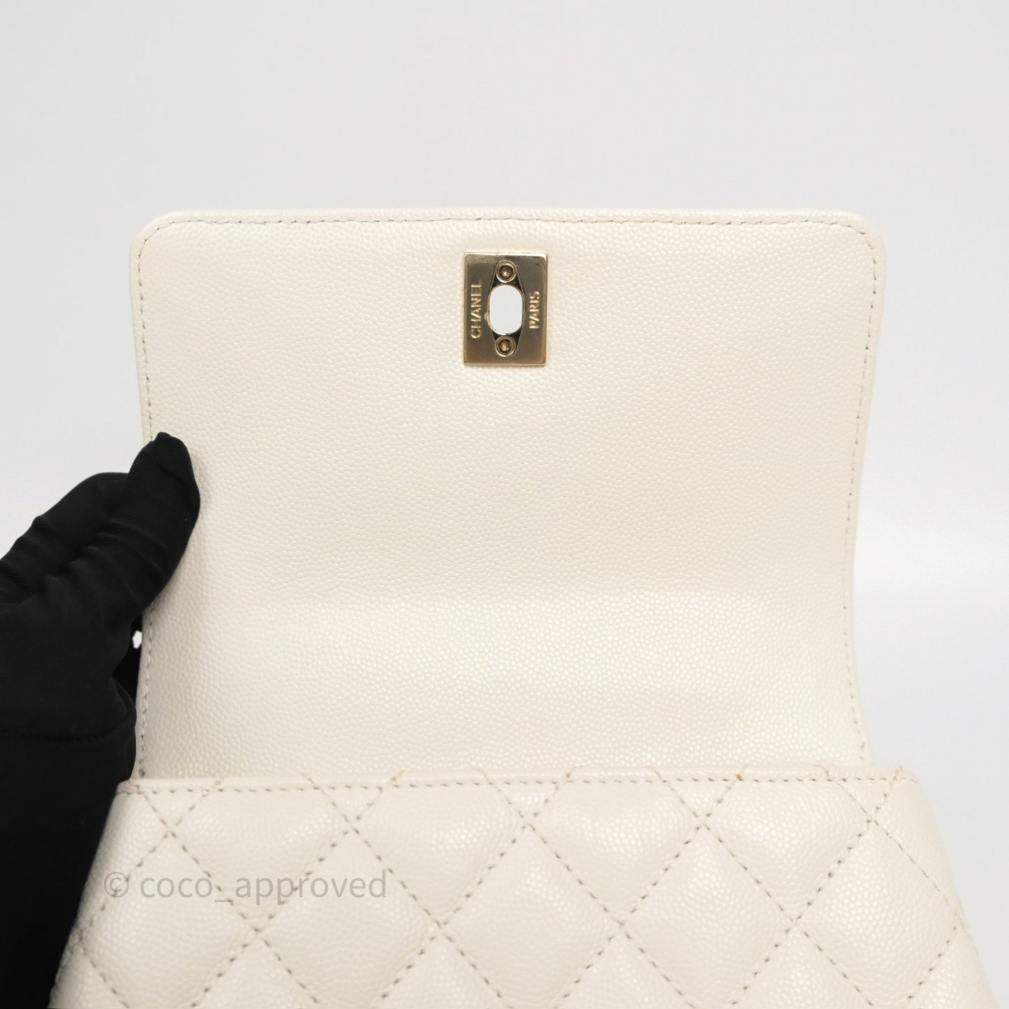 Chanel Mini Coco Handle Quilted Ivory White Caviar Gold Hardware