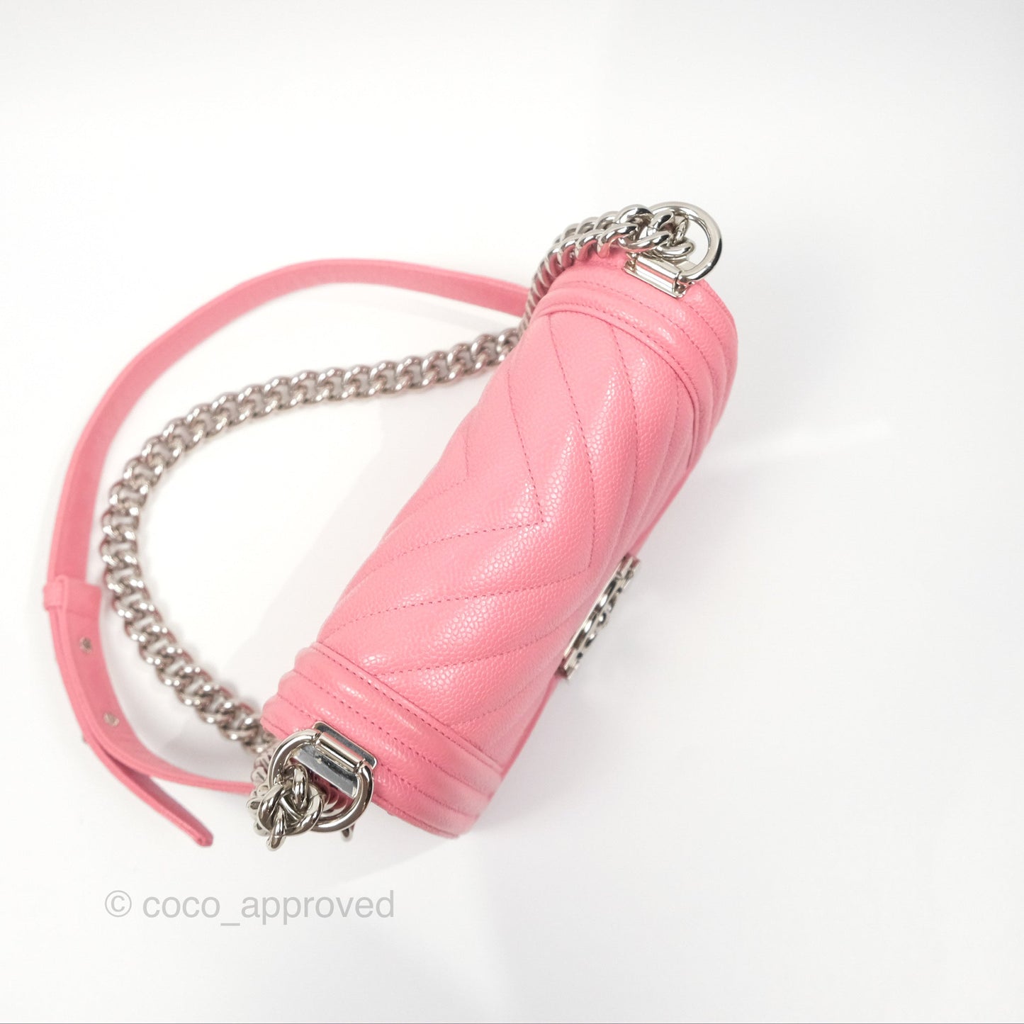Chanel Small Boy Chevron Pink Caviar Silver Hardware