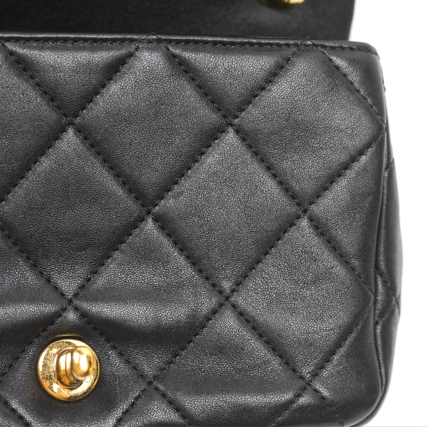 Chanel Mini Top Handle Flap Black Lambskin Aged Gold Hardware