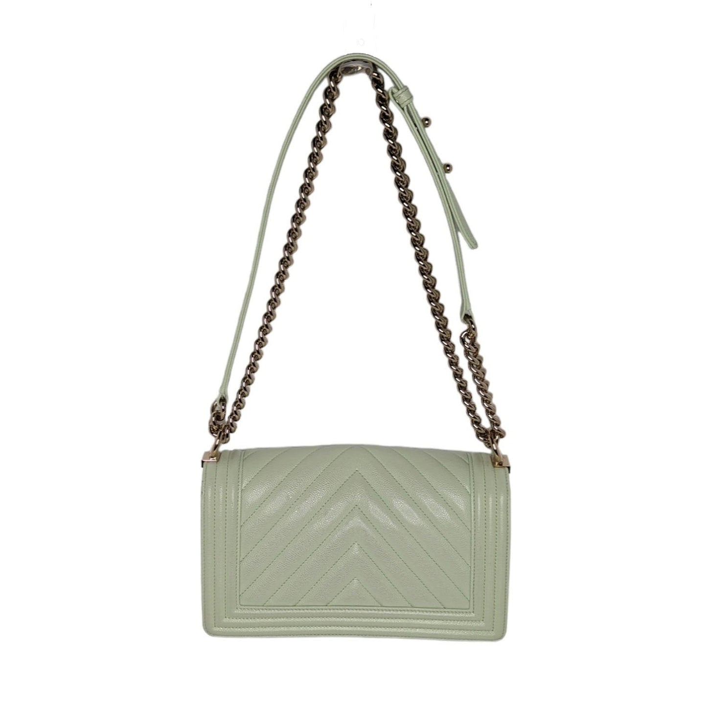 Luxury Chanel bag Caviar Chevron Quilted Medium Boy Flap Light Green