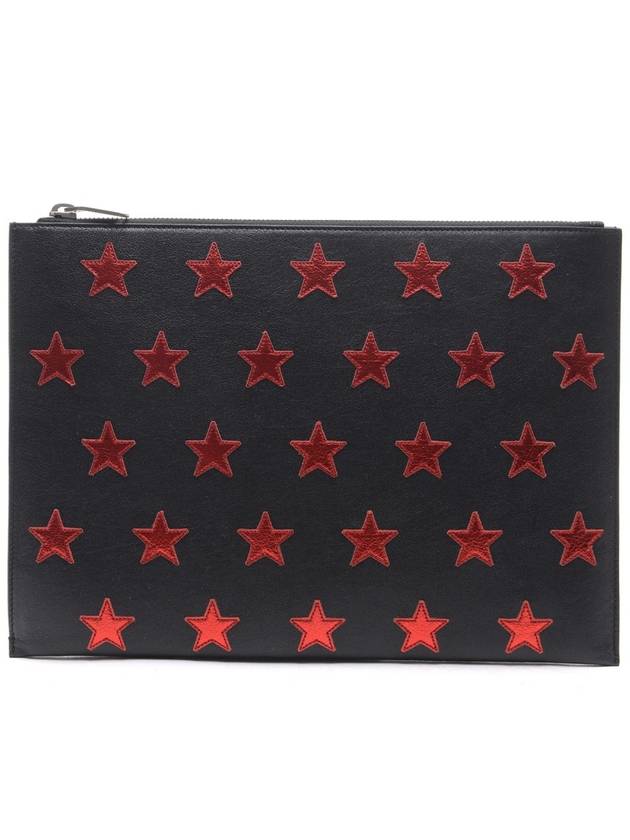 Luxury Saint Laurent Star Patch Leather Clutch Bag Black Red