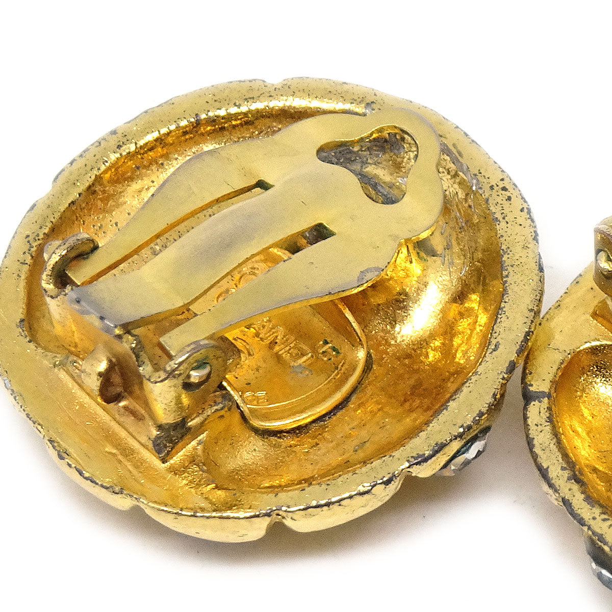 Luxury Chanel 1980s Crystal & Gold Quilted Earrings Clip-On