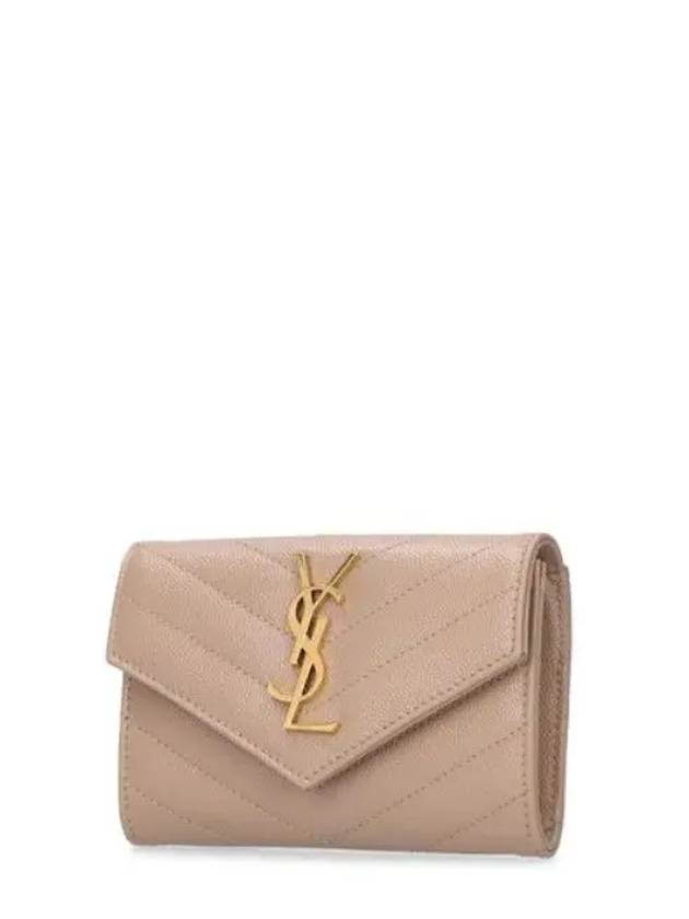 Luxury Saint Laurent Monogram Envelope Small Half Wallet Dark Beige