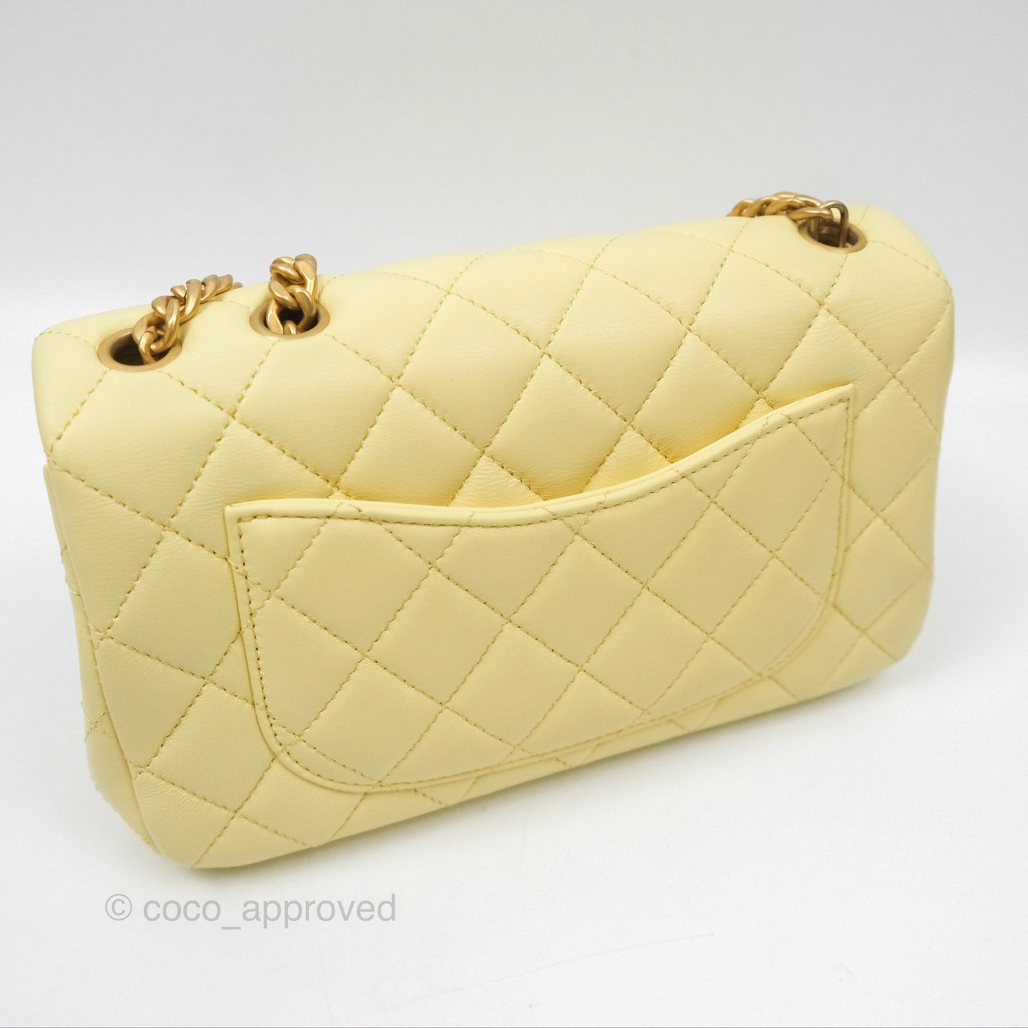Chanel Mini Rectangular Flap with Camellia Adjustable Chain Yellow Lambskin Aged Gold Hardware 23S