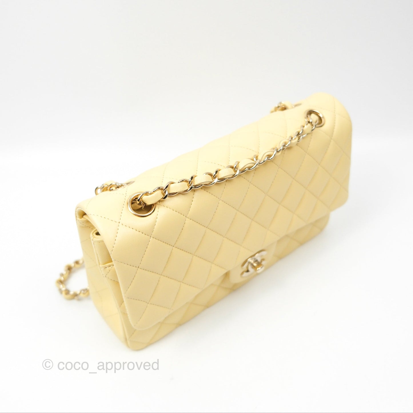 Chanel Classic M/L Medium Flap Quilted Yellow Lambskin Gold Hardware