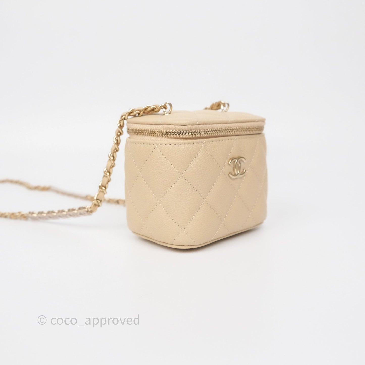 Chanel Mini Vanity With CC Chain Beige Caviar Gold Hardware
