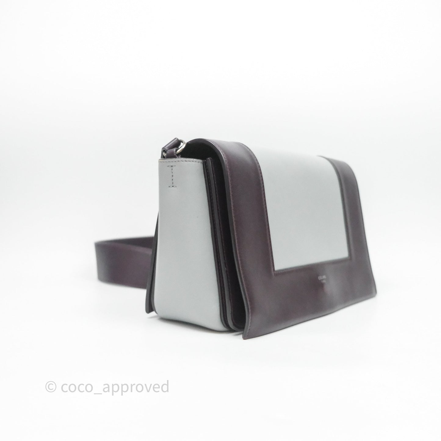 Celine Medium Frame Bag Burgundy / Pearl Blue Calfskin Silver Hardware
