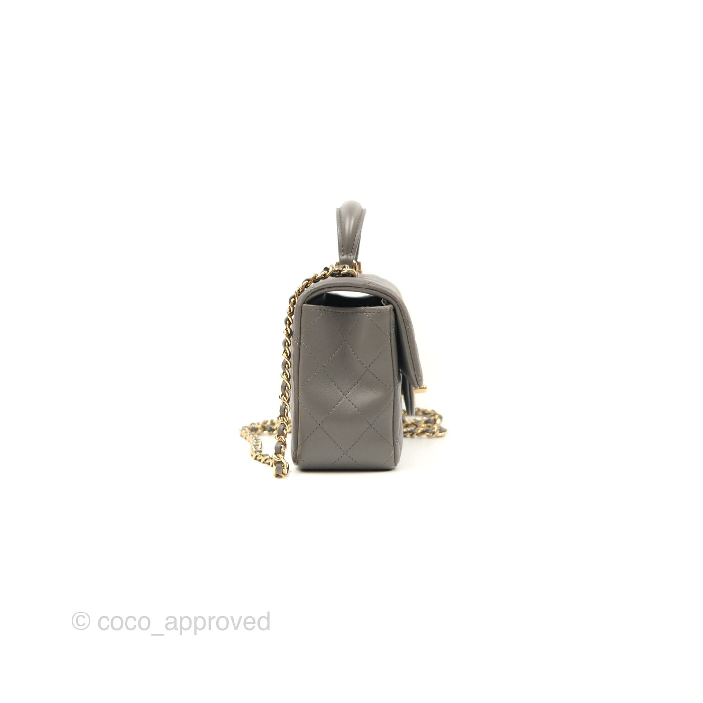 Chanel Top Handle Mini Rectangular Flap Bag Grey Lambskin Gold Hardware