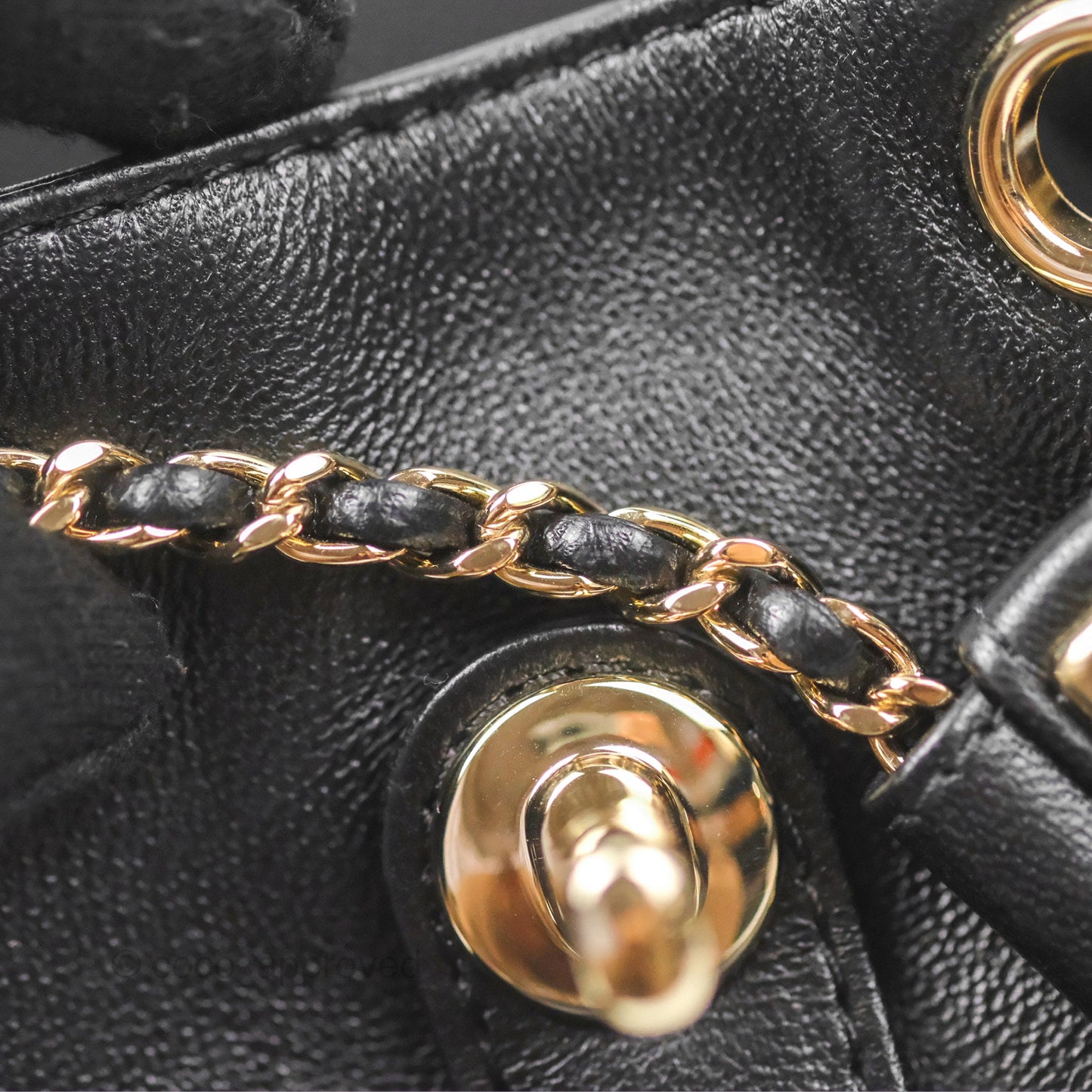 Chanel Quilted Small Duma Drawstring Backpack Black Lambskin Gold Hardware