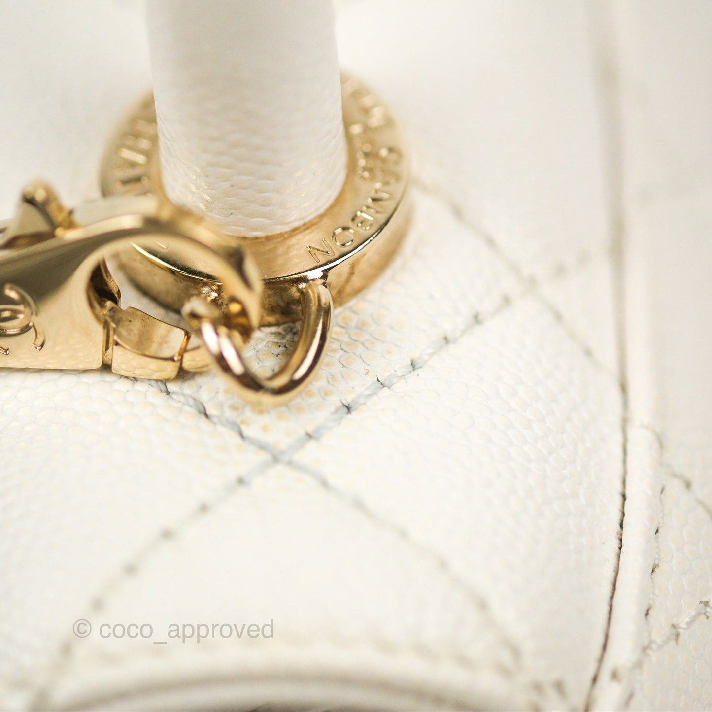 Chanel Mini Coco Handle Quilted Ivory White Caviar Gold Hardware