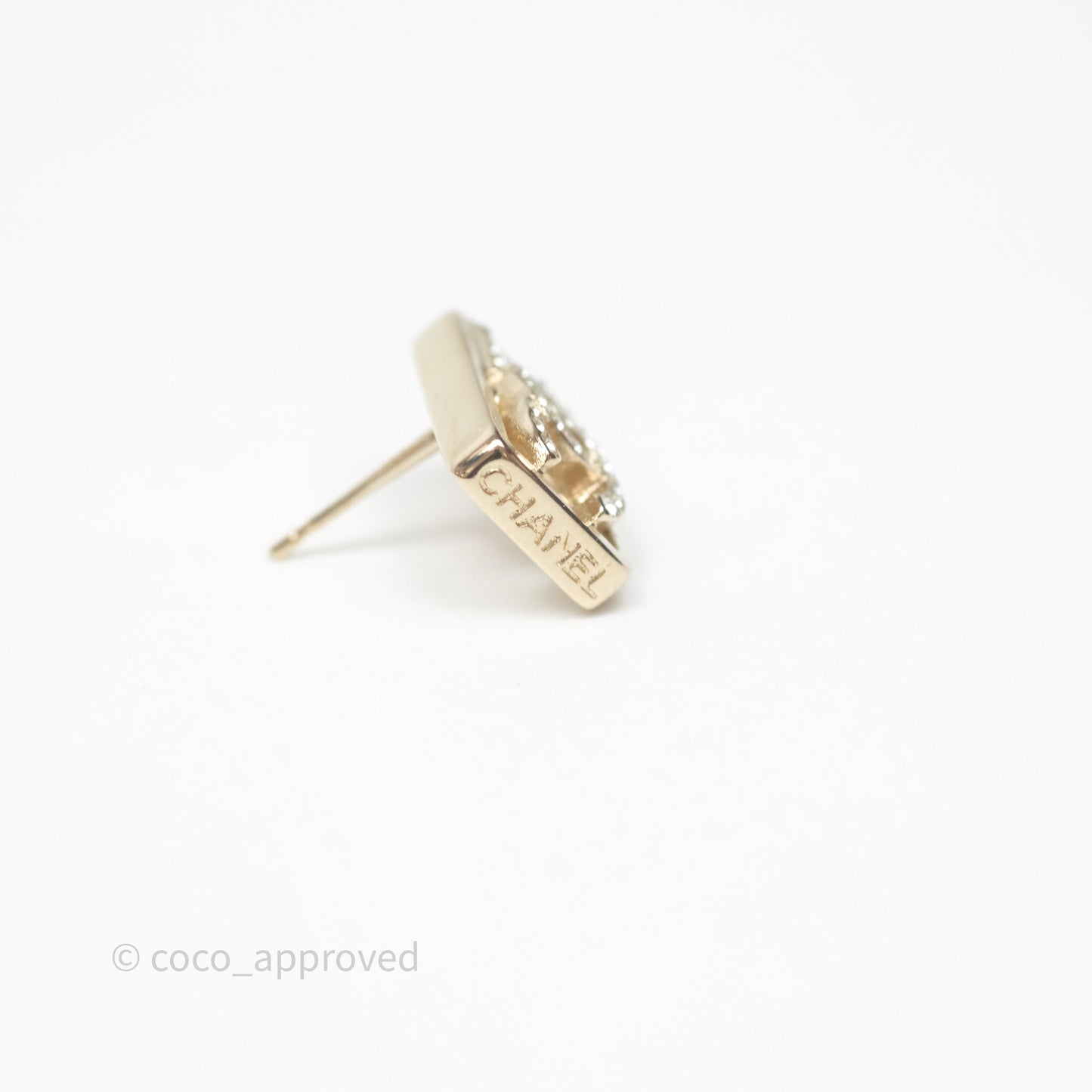 Chanel Crystal CC No.5 Earrings Gold Tone 23B