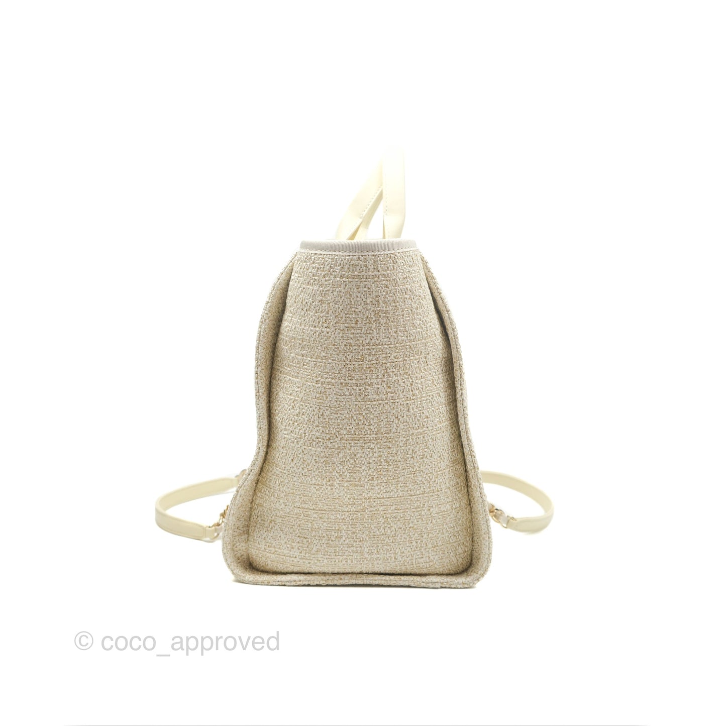 Chanel Large Deauville Ivory/Gold Canvas Gold Hardware