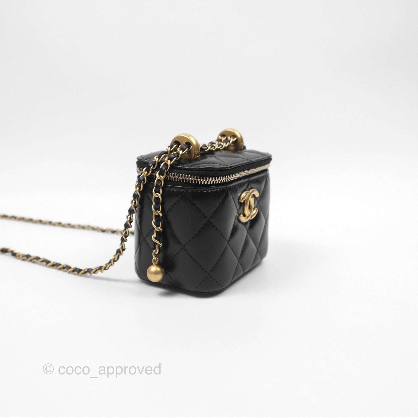 Chanel Quilted Mini Perfect Fit Vanity With Chain Black Calfskin Aged Gold Hardware 21A