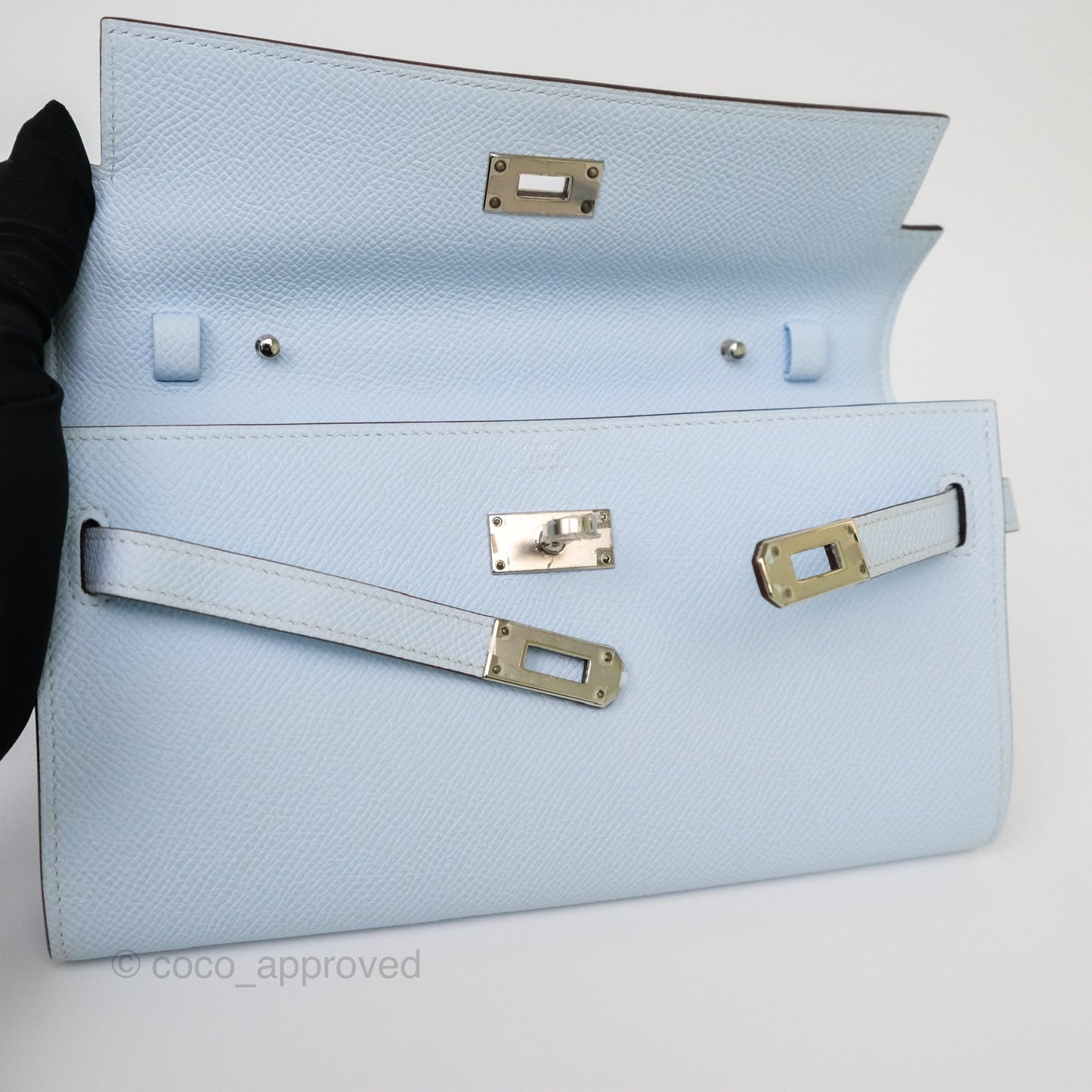 Hermès Kelly To Go Wallet Bleu Brume T0 Epsom Palladium Hardware