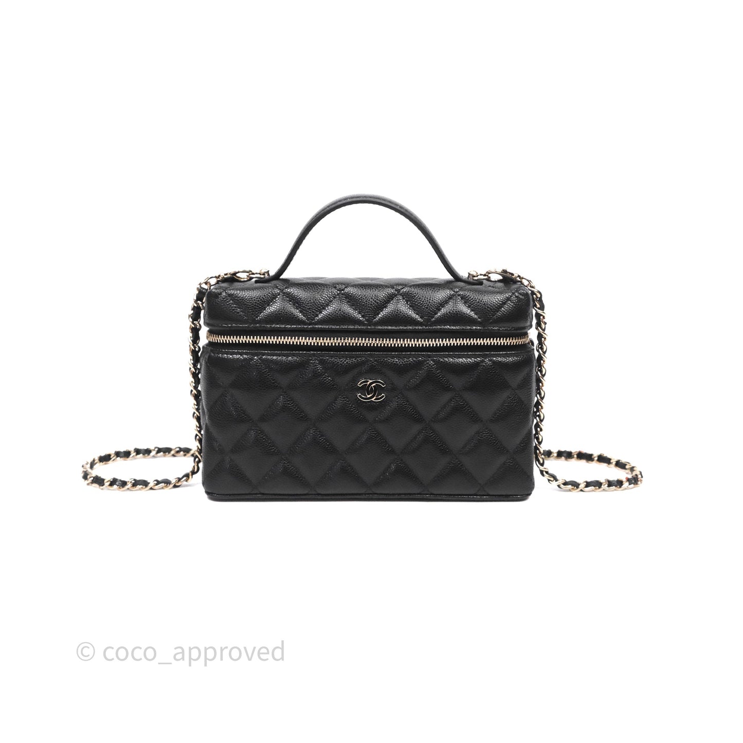 Chanel Top Handle Long Vanity with Chain Black Caviar Gold Hardware