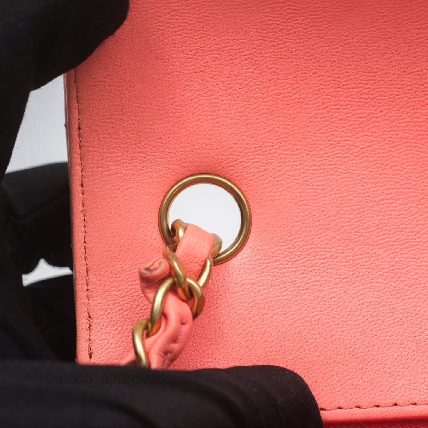 Chanel Chevron Mini Rectangular Flap Peach Pink Lambskin Aged Gold Hardware