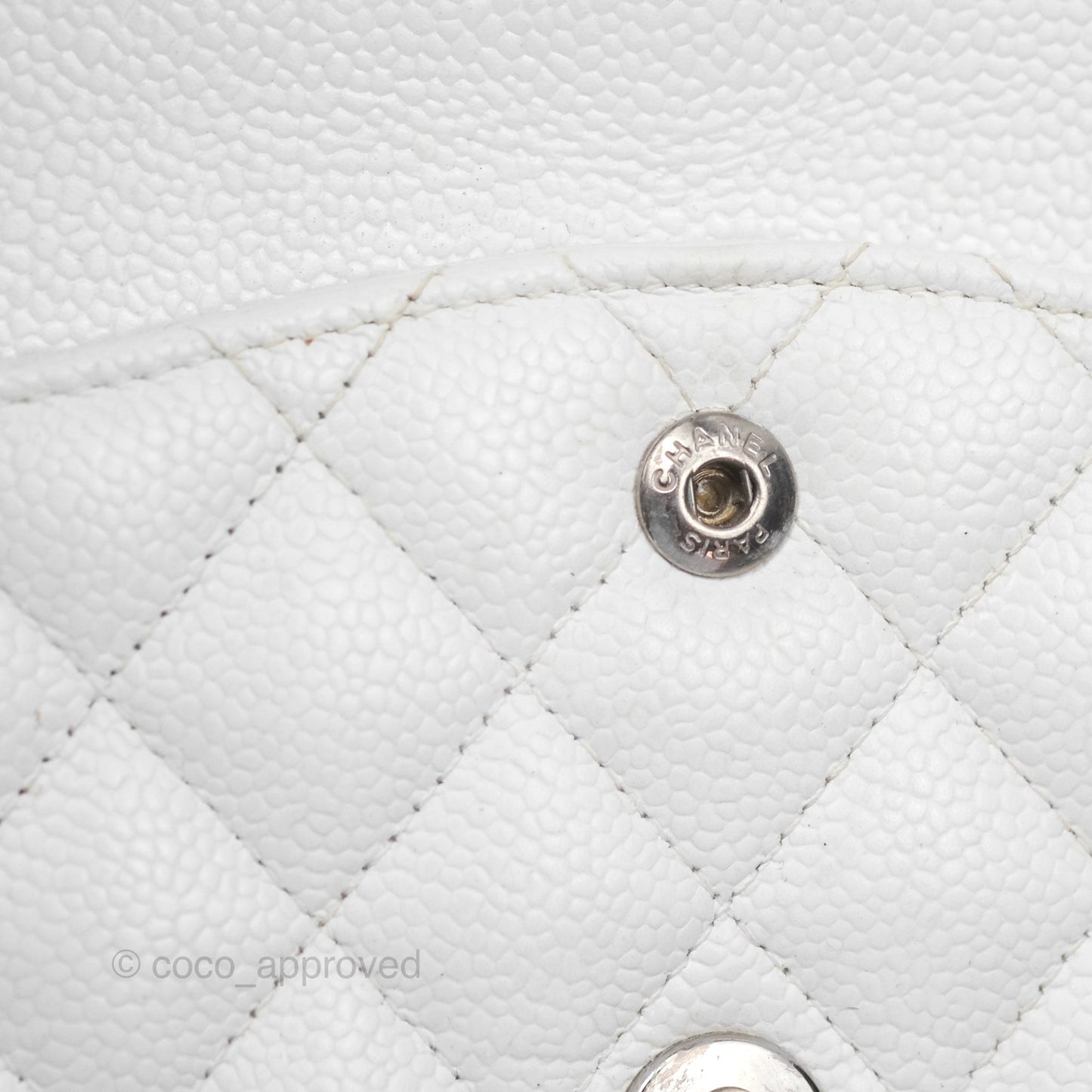 Chanel Classic M/L Medium Double Flap White Caviar Silver Hardware