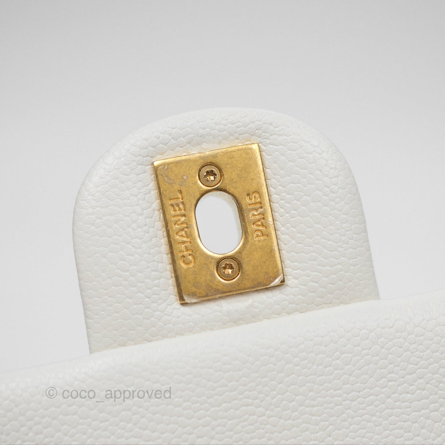 Chanel Mini Flap Bag Heart Adjustable Chain White Caviar Aged Gold Hardware