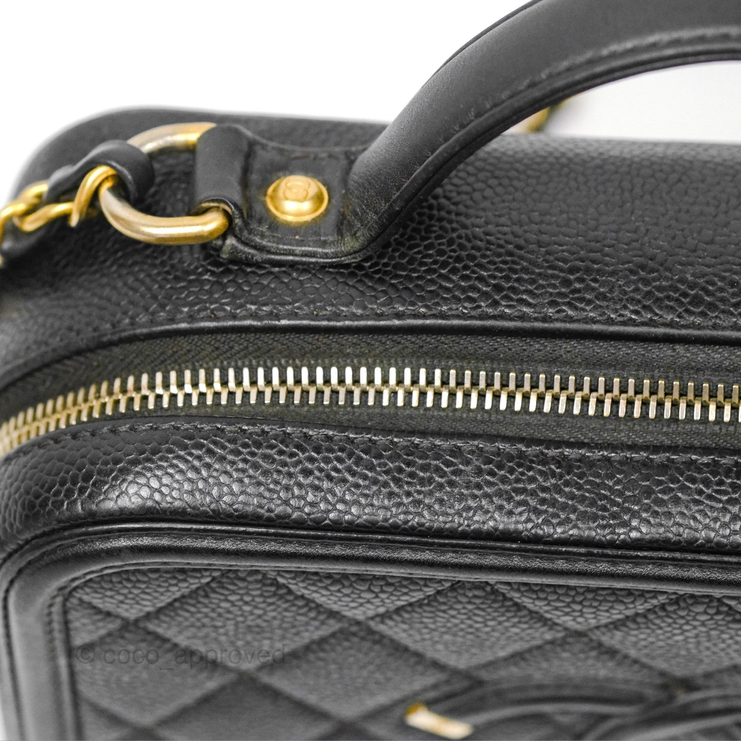 Chanel Quilted Medium CC Filigree Vanity Case Black Caviar Gold Hardware
