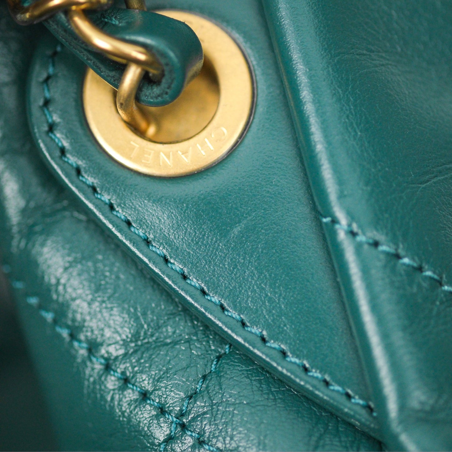 Chanel 22 Small Quilted Backpack Green Shiny Calfskin