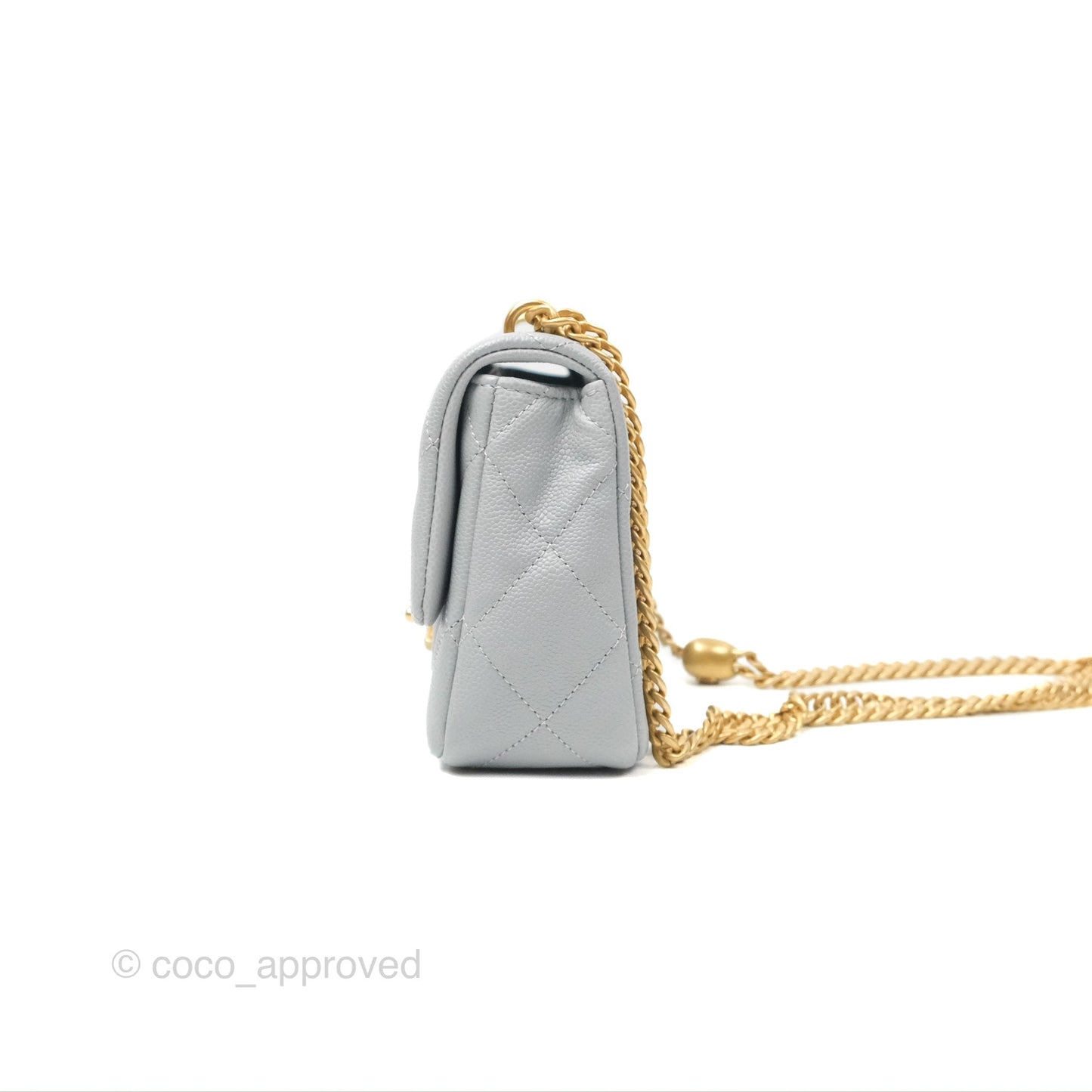 Chanel Mini Flap Bag Heart Adjustable Chain Grey Caviar Aged Gold Hardware