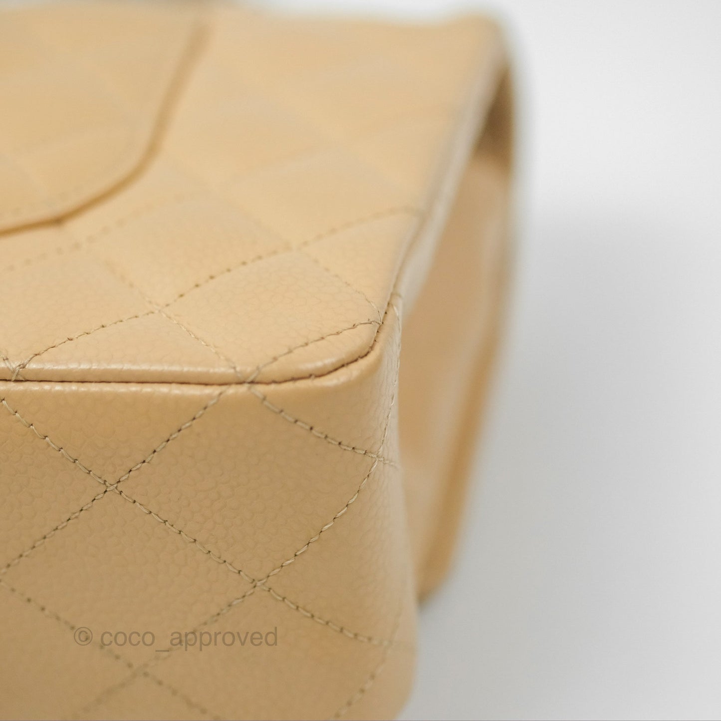 Chanel Classic M/L Medium Flap Quilted Beige Caviar Silver Hardware