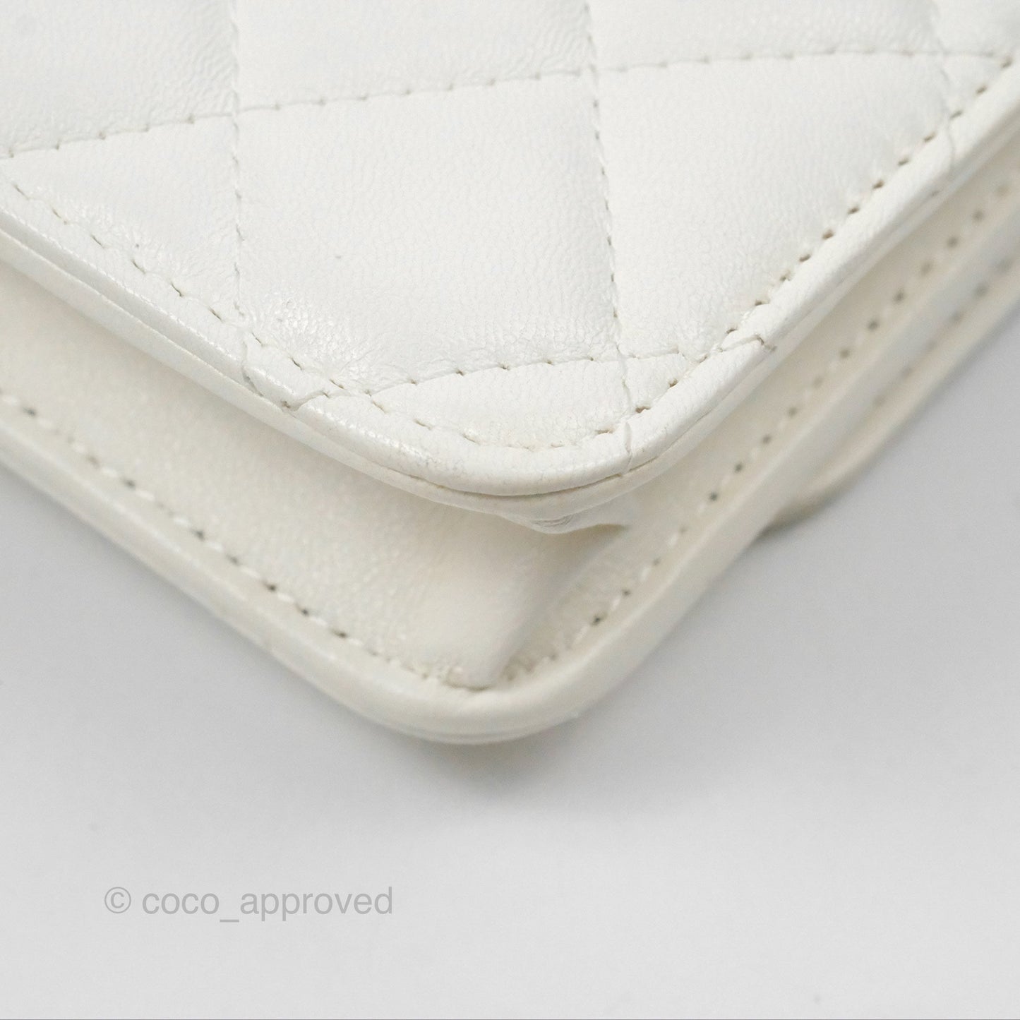 Chanel Dynasty Phone Holder with Chain White Ivory Lambskin Aged Gold Hardware